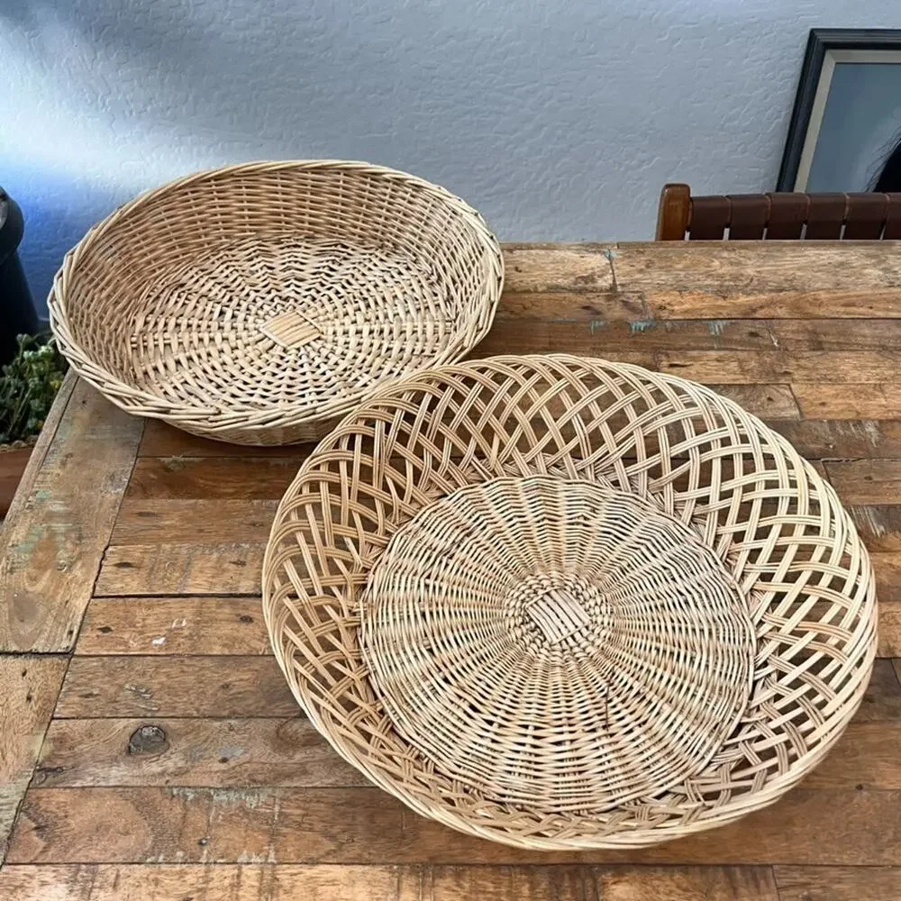 Natural Wicker Woven Baskets Set Of 2 Cottage Boho